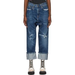 R13 Pleated Drop Straight-Leg Jeans with Cuffs In Emmett Indigo-27